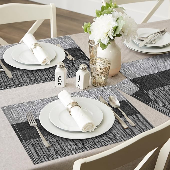 Black Halloween Placemats Set of 4, 12x18 Inch Washable Easy to Clean Heat-Resistant Anti-Skid Indoor Outdoor Table Mats for Holiday Party Kitchen Dining Room Decoration