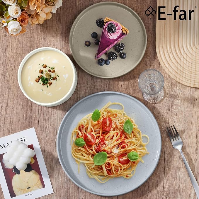 E-far Stoneware Dinnerware Sets, 12-Piece Plates and Bowls Set for 4 | Kitchen Modern Dishes Dining Ware, Chip and Scratch Resistant, Microwave & Dishwasher Safe, Speckled Multicolor