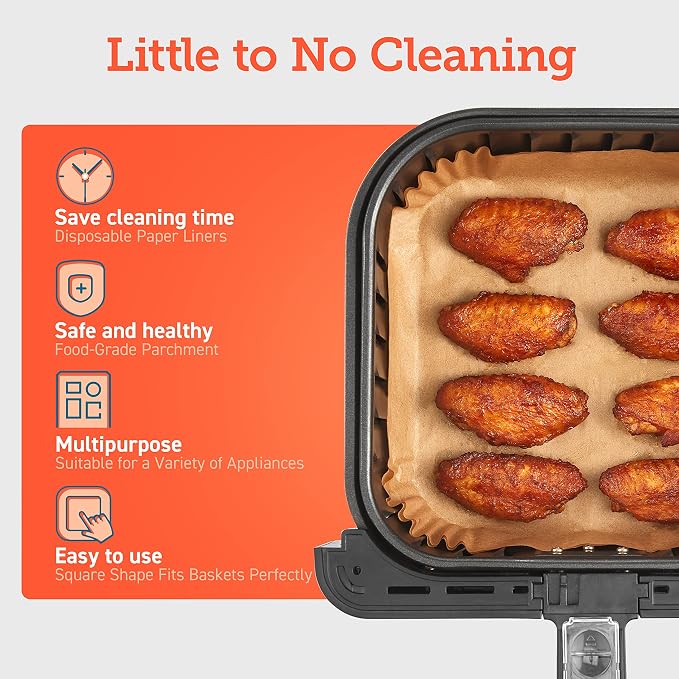 COSORI Small Air Fryer Oven 2.1 Qt, 4-in-1 Mini Airfryer, Space-saving & Low-noise, Nonstick and Dishwasher Safe Basket, 30 In-App Recipes & Air Fryer Liners, 100 PCS Square Disposable Paper Liners
