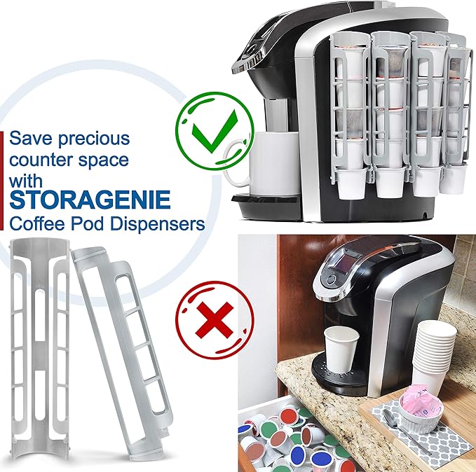 STORAGENIE Coffee Pod Holder for Keurig, Stores 10 Pods, Gray | Compatible with K-Cups, Vertical storage saves counter space, Ideal for small kitchens, RVs and dorms