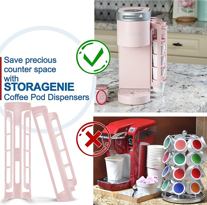 STORAGENIE Coffee Pod Holder for Keurig, Stores 10 Pods, Pink | Compatible with K-Cups, Vertical storage saves counter space, Ideal for small kitchens, RVs and dorms