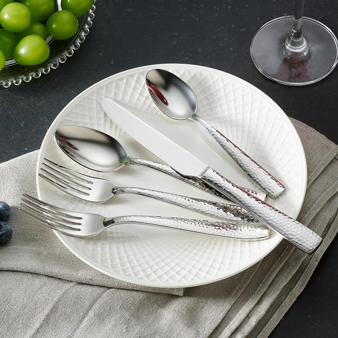 Hudson Essentials 20-Piece Hammered Stainless Steel 18/10 Flatware Silverware Set, Service for 4 (20-Piece Set)