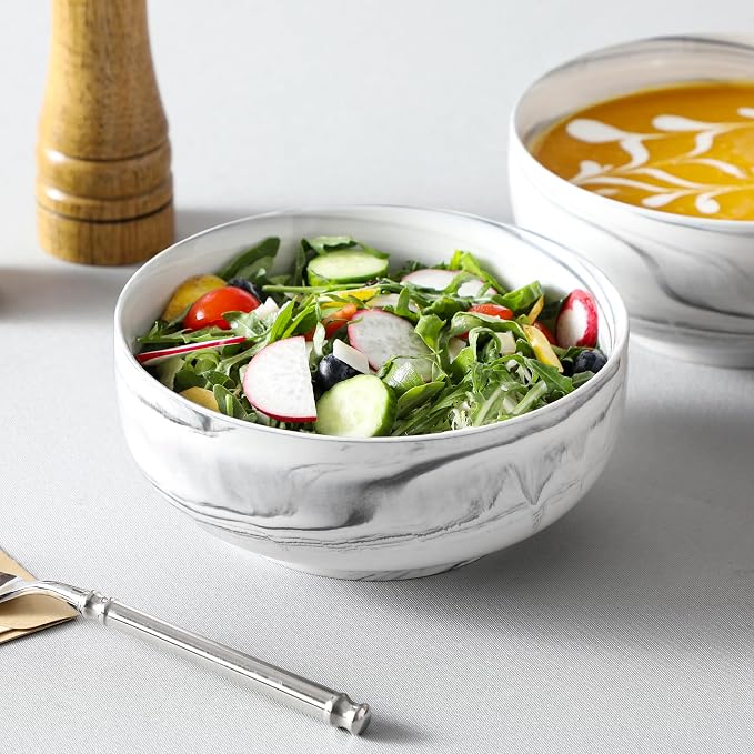 MALACASA Salad Soup Bowls Set of 2, 44 OZ Ceramic Bowls for Kitchen | Marble Grey Bowls for Soup, Cereal, Pasta, Oatmeal, Ramen, Porcelain Bowls Microwave & Dishwasher Safe, Series REGULAR