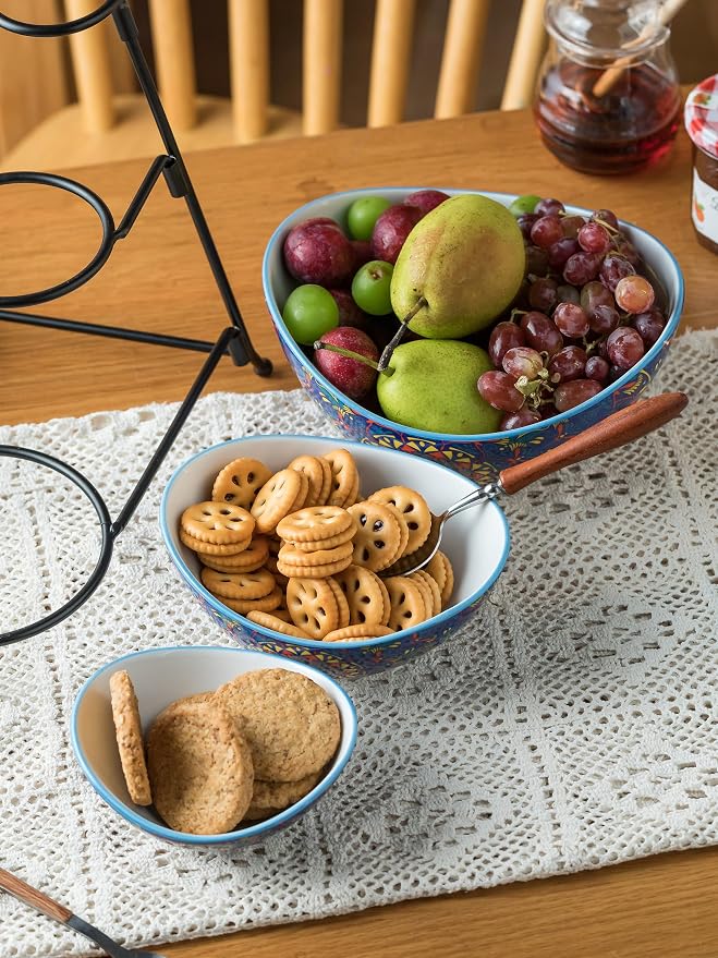 YHOSSEUN 3 Tier Serving Bowls, Tiered Serving Platter and Trays for Parties | Serving Dishes for Entertaining, Oval Tiered Serving Bowl Set with Metal Serving Stand, Appetizer Serving Tray