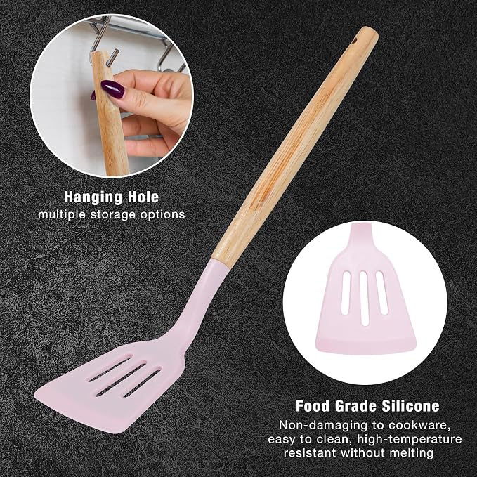 19 PCS Pink Kitchen Cooking Utensils Set Kitchen Tools Set | 6 Stainless Steel Knives, 11 Silicone Utensils with 1 Cutting Board, Ideal for Apartment