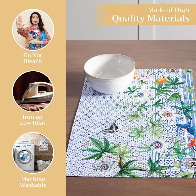 Maison d' Hermine Placemats Set of 4 Reusable 100% Cotton (13"x19") | Cloth Place Mats Washable Table Mats for Kitchen Dining Party Wedding Hotel Home Restaurant Spring Summer - Passiflora