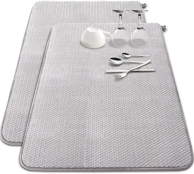 2 Pack Extra Large Microfiber Dish Drying Mat,30 x 24 Inch,Gray | Super Absorbent Drying Pad for Countertops,Sinks,Draining Racks