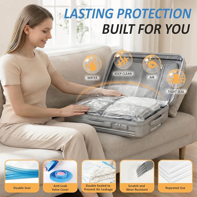 Cozy Essential Travel Vacuum Storage Bags with Rechargeable Cordless USB Pump, Space Saver Bags for Luggage, Suitcase, Carry-On, for Clothes, Blankets, Bedding & Seasonal Storage,10 Combo