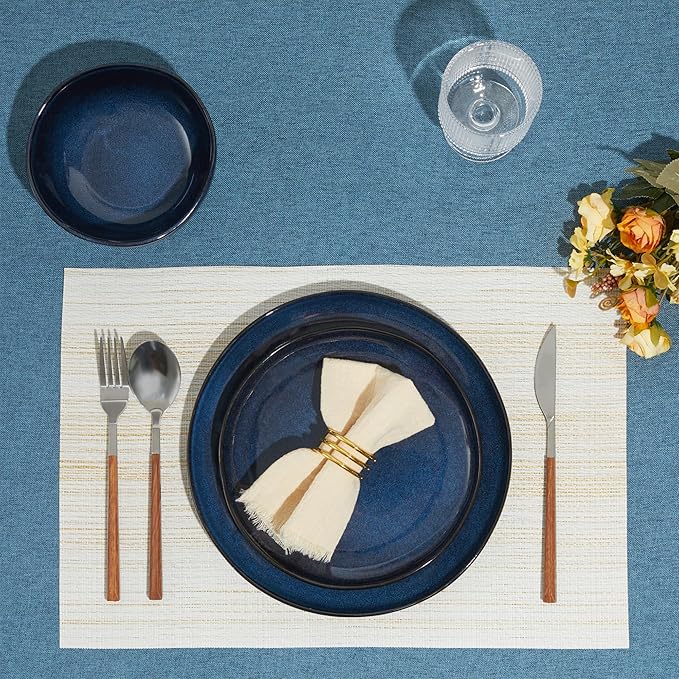 Plates and Bowls Sets, 16 Pieces Dinnerware Set for 4 with Pasta Bowls, Handmade Dishes Set, Chip Resistant Dishware Sets, Microwave Safe Dinner Set, Designed for Interactive Meals, Starry Blue