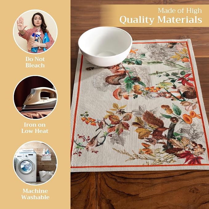 Maison d' Hermine Placemats Set of 4 Reusable 100% Cotton (13"x19") | Cloth Place Mats Washable Table Mats for Kitchen Dining Party Wedding Hotel Home Thanksgiving Christmas - Recolte
