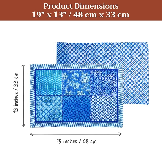 Maison d' Hermine Placemats Set of 4 Reusable 100% Cotton (13"x19") | Cloth Place Mats Washable Table Mats for Kitchen Dining Party Wedding Hotel Home Restaurant Spring Summer - Indigo Love