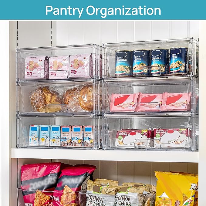 Vtopmart 3 Pack Large Clear Stackable Storage Drawers for Closet, Pantry | Easily Assemble Bathroom Closet Undersink Organizers,Plastic Bins for Cabinet,Kitchen Pantry,Medicine Organization