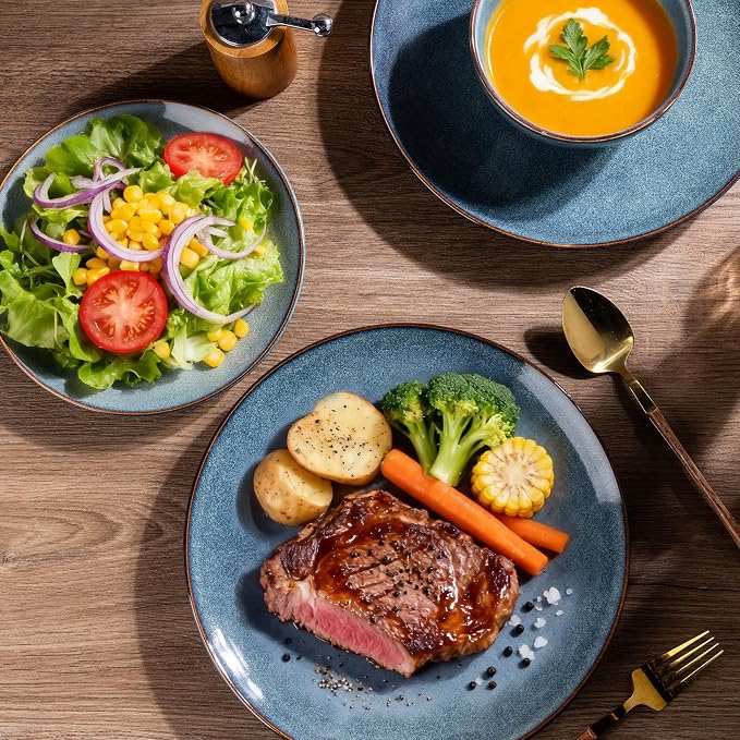 GBHOME Dinnerware Sets for 6, 24 Pieces Ceramic Plates and Bowls Set | Scratch Resistant Stoneware Dishes Set, Dishwasher & Microwave Safe, Reactive Glaze