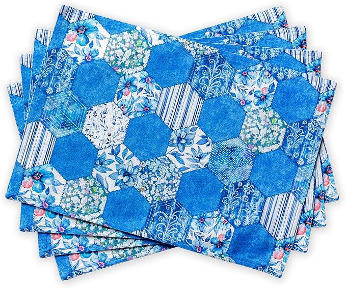 Maison d' Hermine Placemats Set of 4 Reusable 100% Cotton (13"x19") | Cloth Place Mats Washable Table Mats for Kitchen Dining Party Wedding Hotel Home Restaurant Spring Summer - Summer Blues