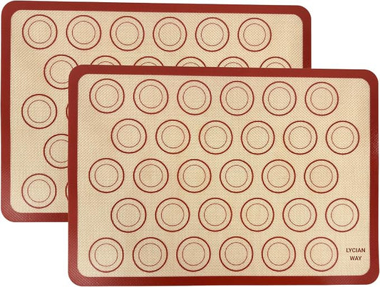 Macaron Silicone Baking Mats Set of 2, Half Sheet Nonstick Reusable Extra Thick Baking Sheet Liners for Macarons, Cookies and Pastry, Red