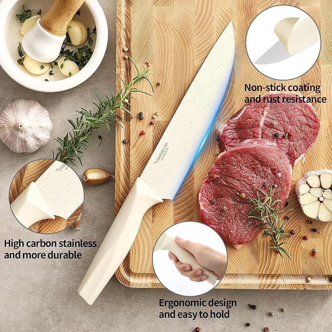 7-Piece Kitchen Knife Set ，Knife Block Sets and High-Carbon Stainless Steel Kitchen Knives for Cooking ，Dishwasher Safe,Ergonomic Handle