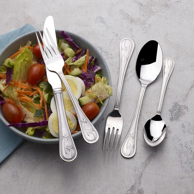 Towle Everyday Palm Breeze Flatware Service for 4, 20 Piece Set, 18/0 Stainless Steel, Silverware Set