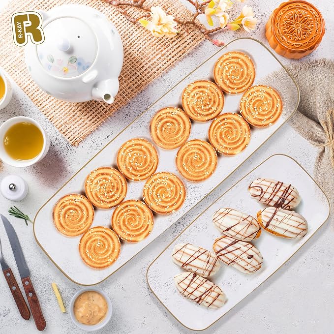 R-kay 4 Pack Clear Plastic Serving Trays - 10 by 5.5 in Heavy Duty Rectangular Platters for Party, Food, and Desserts