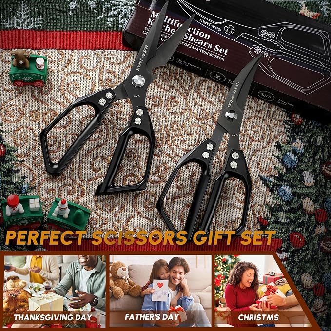 Huusk Kitchen Scissors for Food, Sharp Seafood & Kitchen Shears Set | Japanese Steel Meat Scissor for Crab, Shrimp, Lobster, Herbs and Food Prep, Gifts for Women, Non-slip Handle