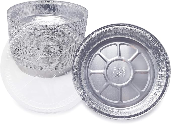Fig & Leaf (270 Pack) Premium 9-Inch Round Foil Pans with Plastic Dome Lids l Heavy Duty l Disposable Aluminum Tin for Roasting, Baking, Cake or Cooking