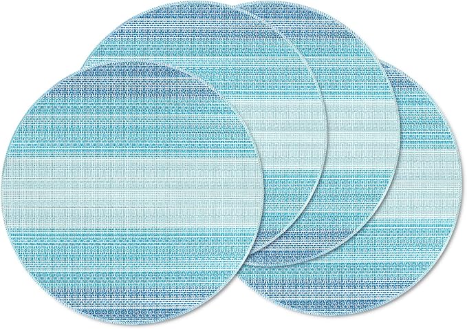 Round Placemats, Placemats Set of 4 Washable Place Mats, Blue 15" | Easy to Clean, Heat Resistant Table Mats, Wipeable Linen Placemat for Holiday Party Kitchen Dining Table Decoration