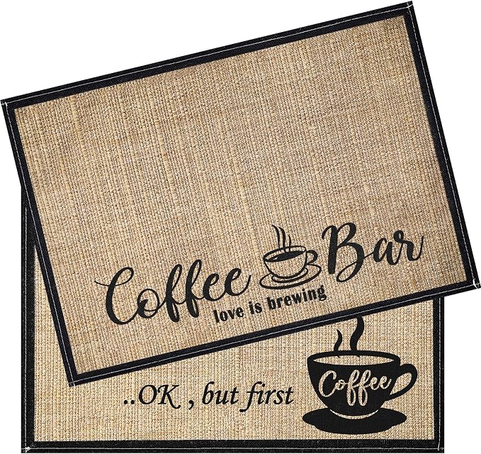2 Pcs 20 x 14 Inch Coffee Placemats for Countertop,First Coffee