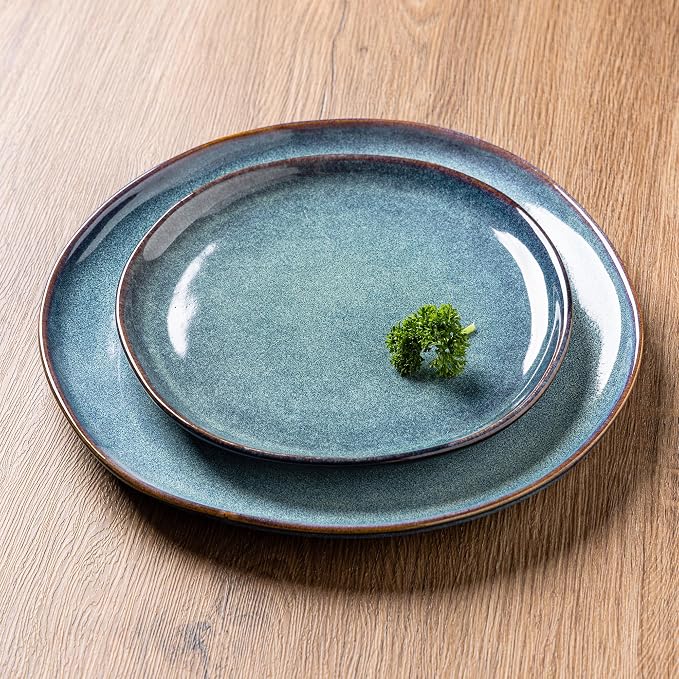 AmorArc Ceramic Dinnerware Sets for 8, 24Pcs Plates and Bowls Sets Dishes | Stoneware Handmade Reactive Glaze Dinner Set, Highly Scratch Resistant | Dishwasher & Microwave Safe Dishware