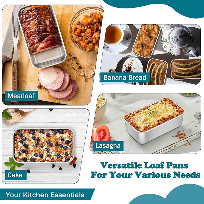 TeamFar Mini Loaf Pan, 8 PCS Stainless Steel Loaf Pans for Baking Bread | 6.3 x 3.5 Inch Bread Baking Pan for Homemade Bread, Meatloaf, Cake and Brownies, Non-Toxic, Oven & Dishwasher Safe
