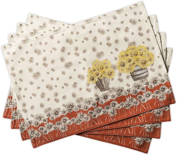 Maison d' Hermine Placemats Set of 4 Reusable 100% Cotton (13"x19") | Cloth Place Mats Washable Table Mats for Kitchen Dining Party Wedding Hotel Home Thanksgiving Christmas - Bagatelle