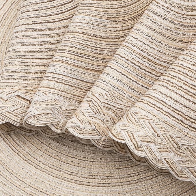 SHACOS Round Placemats Set of 4 Boho Braided Border 15 inch Circle Place Mats Washable Fabric Table Mats for Kitchen Dining Table, Ivory (Pack of 2)