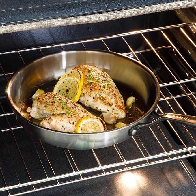 Babish 10-Inch Tri-Ply Stainless Steel Frying Pan With Black Handle – Professional Grade Skillet for Searing, Sautéing & Everyday Cooking