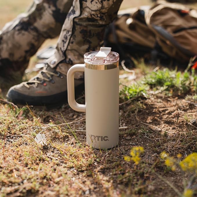 RTIC 20oz Road Trip Travel Mug with Lid and Handle, Ceramic Lined, Beach | Stainless Steel Metal, Insulated Travel Cup for Hot and Cold Drinks, Coffee, Car, Camping and Travel