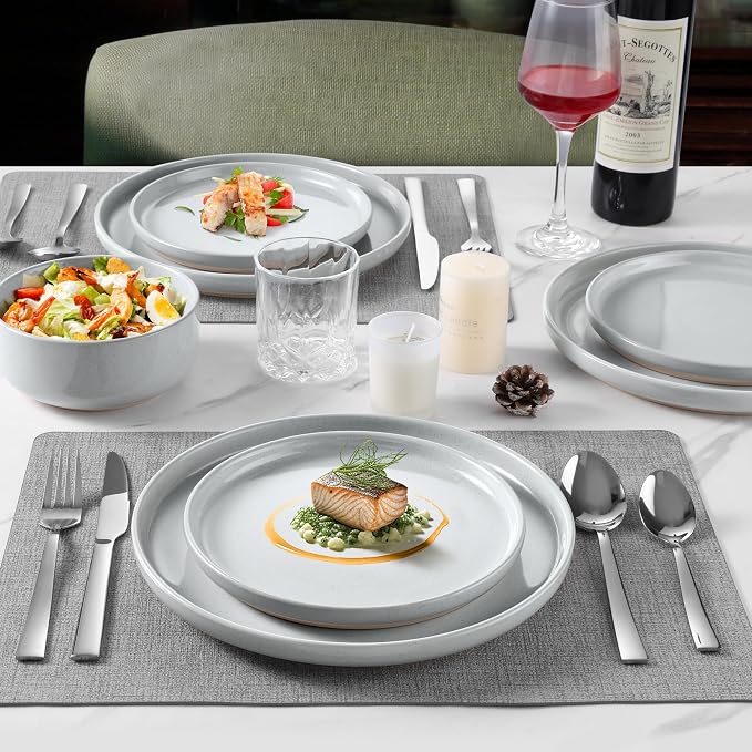 LIANYU Ceramic Dinnerware Dish Sets, Plates and Bowls Sets for 8, 24 PCS Dishware with Dinner Salad Plate and Cereal Bowls, Oven & Dishwasher Safe, Scratch Resistant, Glacier Gray