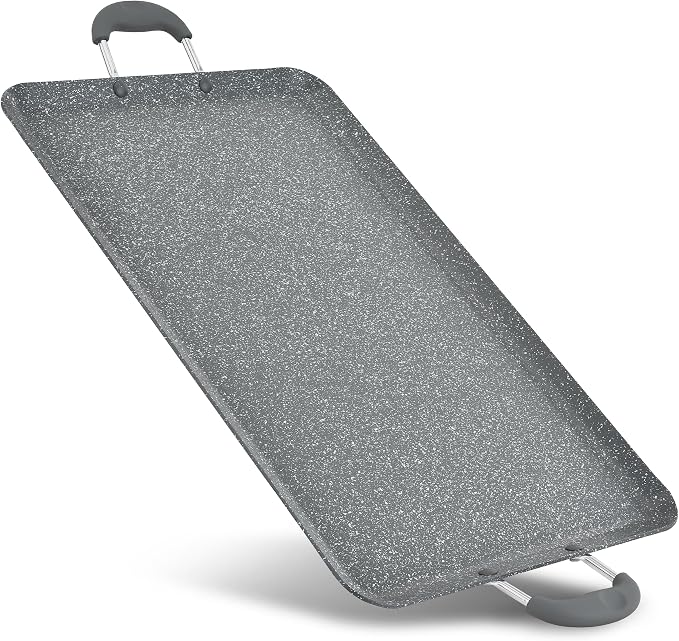 NutriChef Double Burner Griddle | Flat Top Griddle for Stove Top | Nonstick marble-coated griddle pan with extra-large easy to clean cooking surface, perfect for pancakes and tortillas
