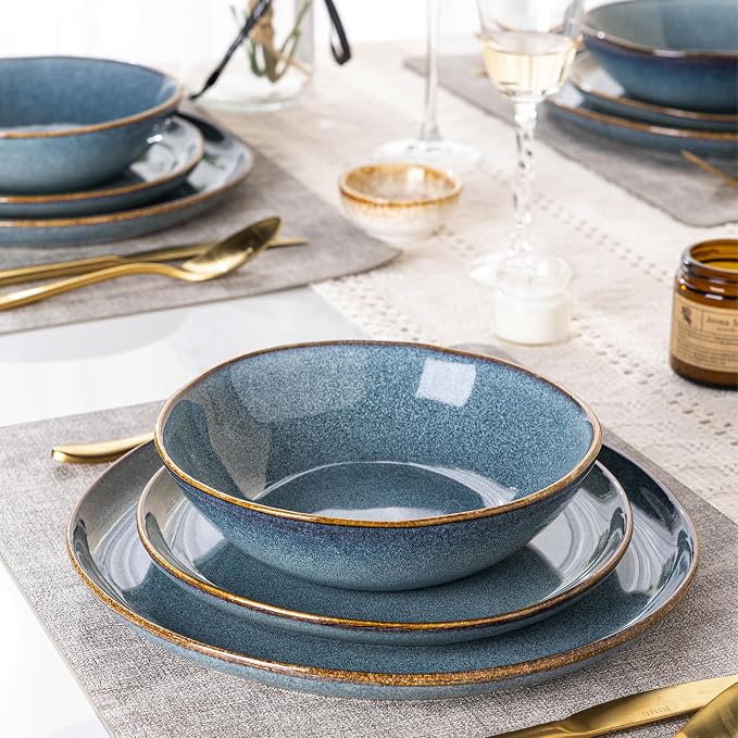 AmorArc Ceramic Dinnerware Sets for 4, 12Pcs Plates and Bowls Sets Dishes | Stoneware Handmade Reactive Glaze Dinner Set, Highly Scratch Resistant | Dishwasher & Microwave Safe Dishware