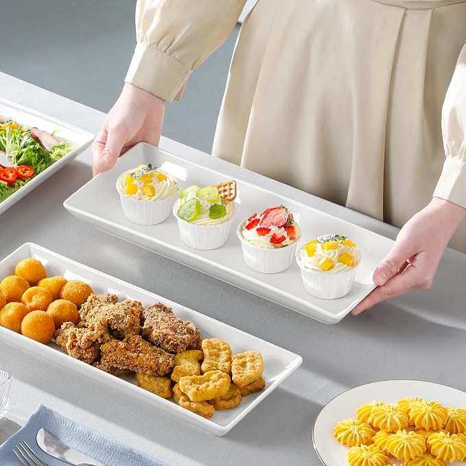 MALACASA 3 Tier Serving Trays for Party, 14 Inch Porcelain White Trays for Serving Food, Dessert Stand with Collapsible Gold Metal Rack | Tiered Serving Stand for Party, Fruit Tray, Trays for Serving Food, Dessert Stand with Collapsible Sturdier Gold M...