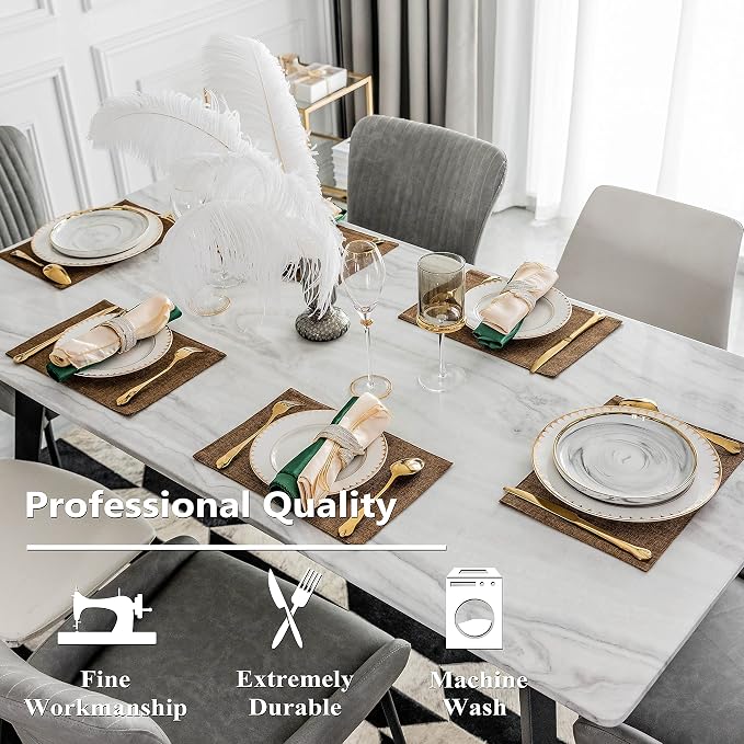 Home Brilliant Set of 6 Placemats Heat Resistant Dining Table Cloth Place Mats Kitchen Table Mats, Brown