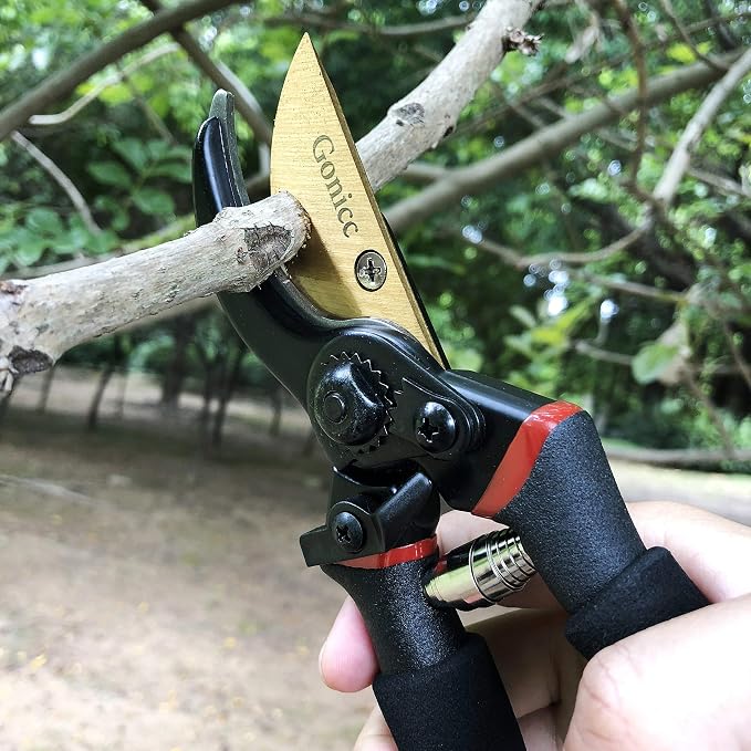 gonicc 8" Professional Premium Bypass Titanium Pruning Shears(GPPS-1003) | Titanium coated SK5 steel blade, Ergonomic non-slip handle, Sap groove anti-stick design, Cuts up to 3/4" branches