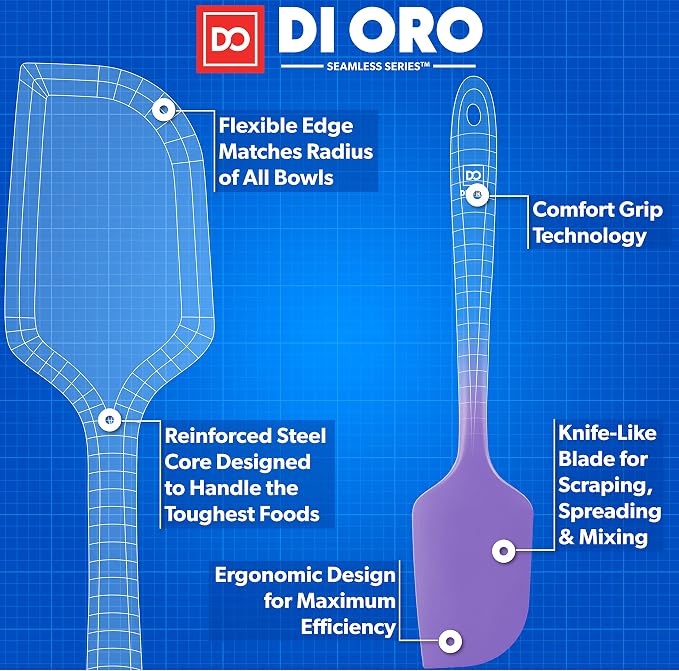 DI ORO Large Silicone Spatula - 600F Heat Resistant, Lavender | Rubber scraper for baking, mixing, and frosting; Won't scratch nonstick pots and pans; BPA-free and dishwasher safe