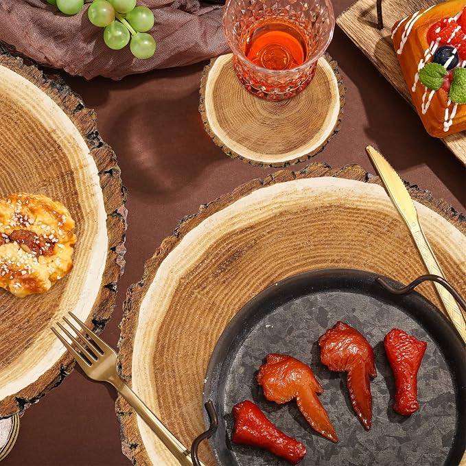 Geosar 200 Disposable Paper Placemats and Coasters Set Rustic Round Placemat with Coasters Farmhouse Table Decor for Greenery Jungle Dining Camping Backyard BBQ Birthday Woodland Wedding(Wood Grain)