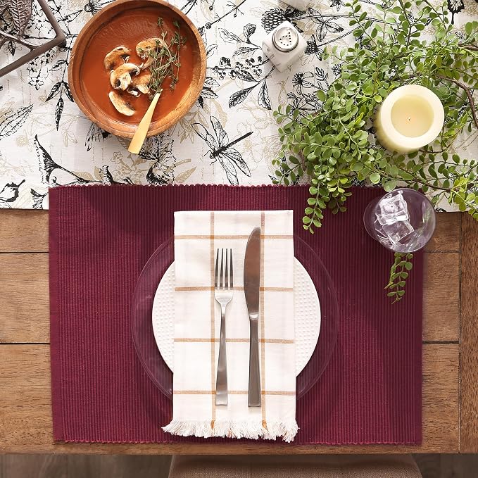 DII Basic Everyday Ribbed Tabletop 100% Cotton, Placemat Set, 13x19, Barn Red, 6 Piece