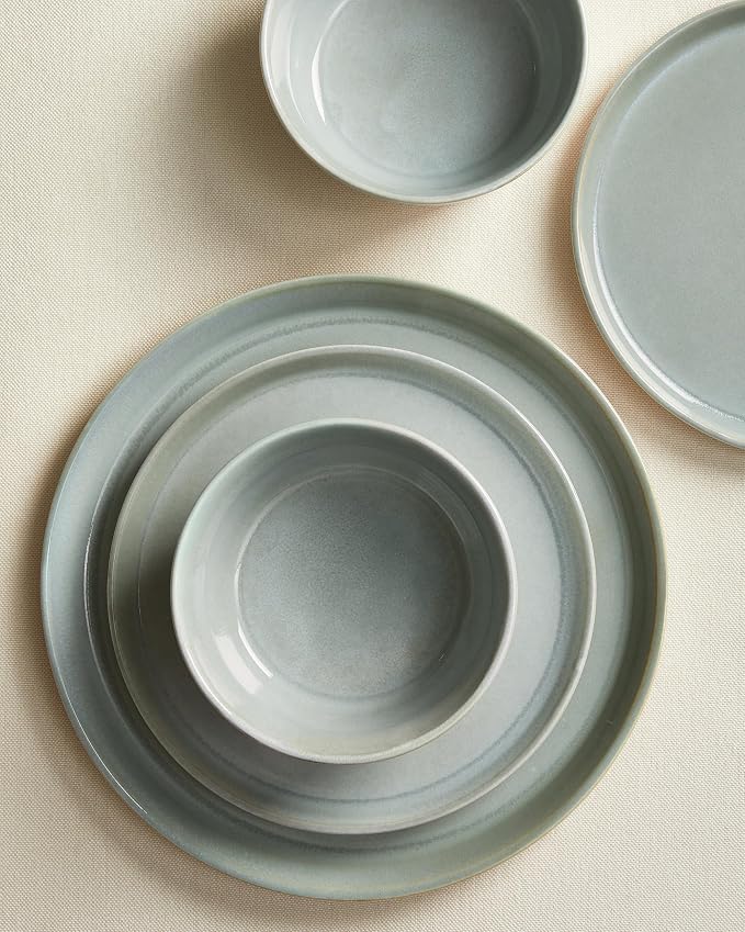 Dinnerware Sets for 4, Ceramic Plates and Bowls Set, Modern Artisan Dish Set, Microwave & Dishwasher Safe Dishware Set, Chip & Scratch Resistant Dinner Sets, Gradient Green