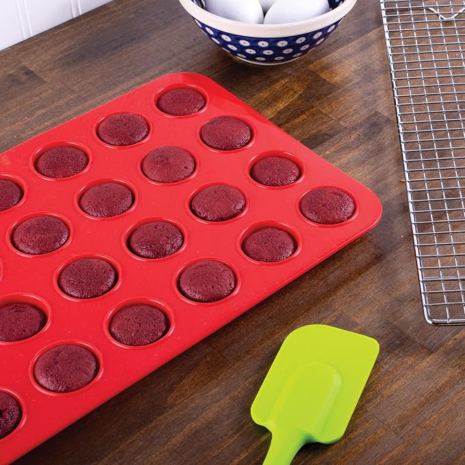 Mrs. Anderson's Baking Silicone Mini Muffin Pan, 24 Cup, European-Grade Silicone Bakeware, For Mini Muffins And Cupcakes