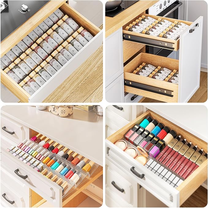 MUDEELA Clear Spice Drawer Organizer, 3 Tier- 2 Set (6 Packs) | Expandable From 11" to 22", (Jars not included), Kitchen Seasoning Organizers and Storage for Drawer
