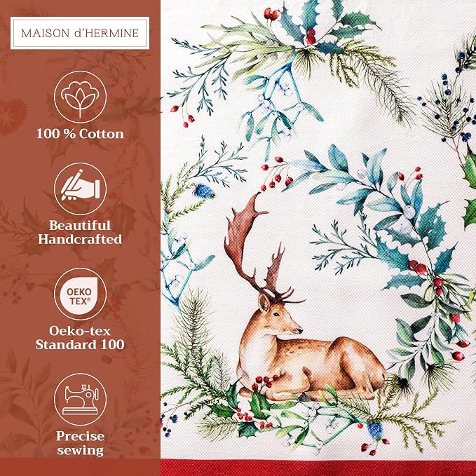 Maison d' Hermine Placemats Set of 4 Reusable 100% Cotton (13"x19") | Cloth Place Mats Washable Table Mats for Kitchen Dining Party Wedding Hotel Home Thanksgiving Christmas - Holly Time