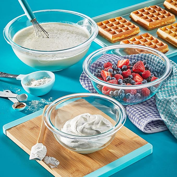 Pyrex Essentials (3-Piece) Glass Mixing Bowls Set for Prepping and Baking