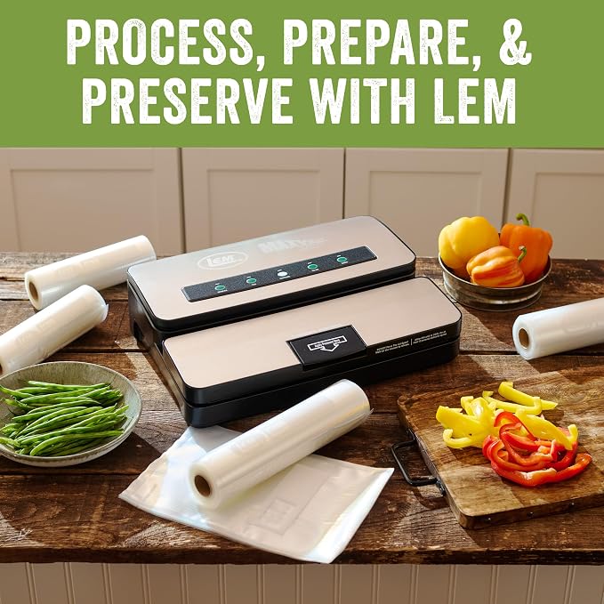 LEM Products MaxVac Vacuum Sealer Bag Roll, 11" x 16', 2 Count | Make Custom Sized Bags for Food Storage, Puncture Resistant, Compatible with Major Vacuum Sealer Brands