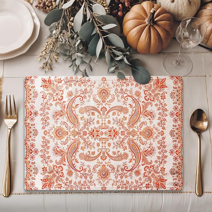 Maison d' Hermine Placemats Set of 4 Reusable 100% Cotton (13"x19") | Cloth Place Mats Washable Table Mats for Kitchen Dining Party Wedding Hotel Home Thanksgiving Christmas - Cachemire