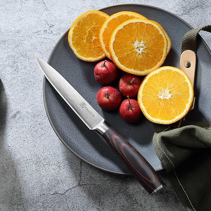 PAUDIN Kitchen Utility Knife, 5 Inch Chef Knife Fruit Knife, Gift Box | Ultra-Sharp High-Carbon Stainless Steel, Multipurpose Paring Knife for Fruit and Vegetable Cutting with Wooden Handle