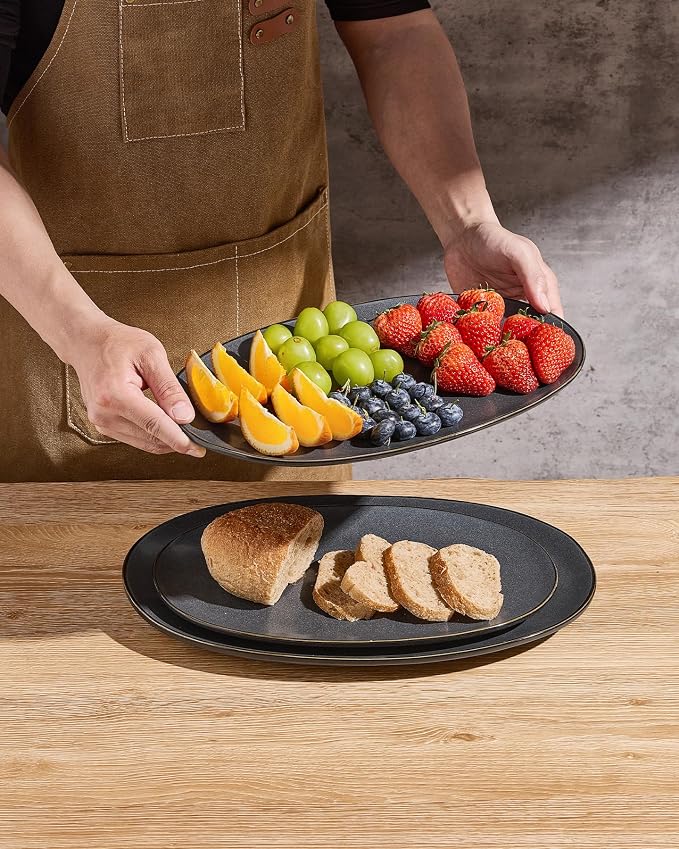 famiware Serving Platters Set of 3 Sizes - Oval, Matte Dark Charcoal | 15.59"/14.3"/12.9" Fine Stoneware Serving Trays for Party, Entertaining for Food, Turkey, Cheese, Microwave Dishwasher Safe